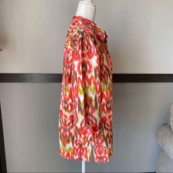 JONES NEW YORK SPORT button down shirt 3/4 sleeve collar neck watercolor - Picture 6 of 14